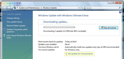 Windows Vista updates priebeh
